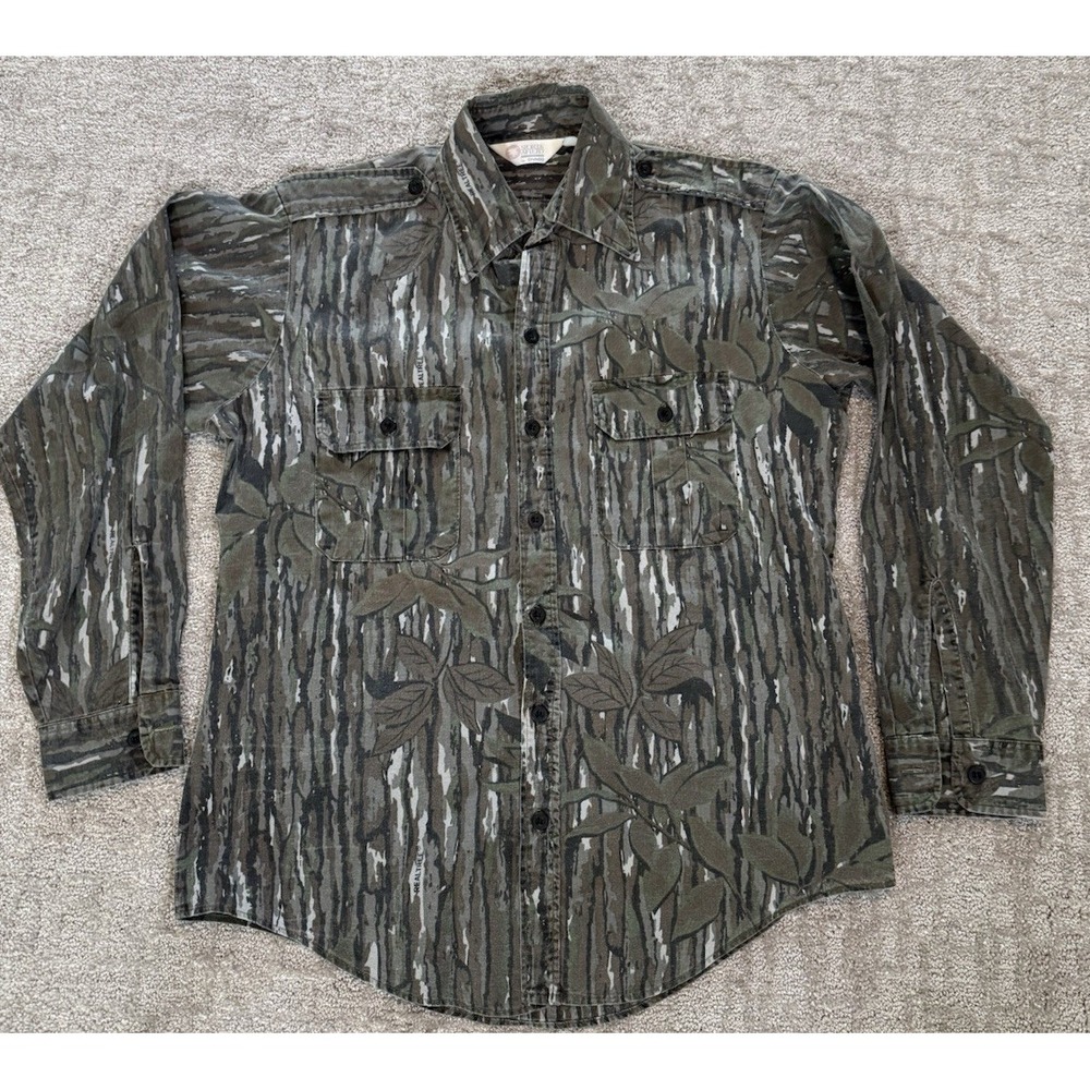 Vintage 90's Sports Afield RealTree Camo Shirt Mens Lg Green Brown Hunting USA